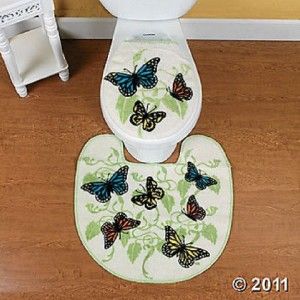   Butterflies Decor Complete Bathroom Rug and Shower Curtain Set ~NEW