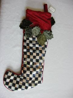 Mackenzie Childs Courtly Check Holly Berries Stocking Christmas New $ 