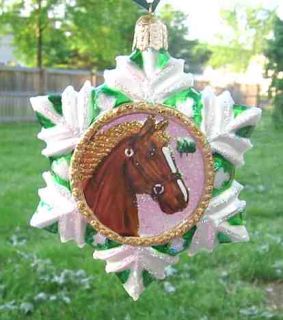 description new horse snowflake chestnut blown glass ornament by old 
