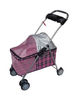 New Pink Plaid Posh Pet Stroller Dogs Cats w Cup Holder