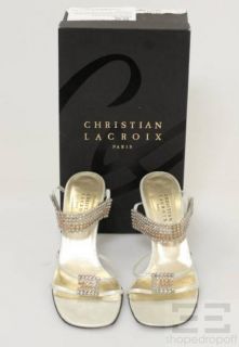 Christian Lacroix Silver Topaz Jeweled Strappy Slingback Heel Sandals 
