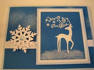 Stampin Up Card Handmade Christmas Card Reindeer Deer in Blue