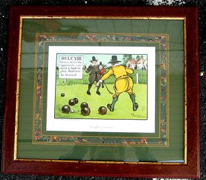 Vintage Charles Crombie RULES OF GOLF VIII Framed Perrier Print