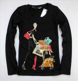   girls Moschino Fashion Shopping Lady Black T shirt Size S XL 17930