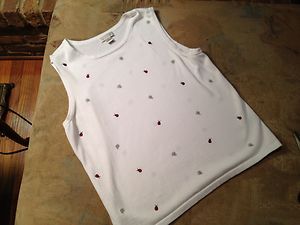 Womens Christopher Banks Sleeveless Sweater w Ladybugs Daisies Size L 