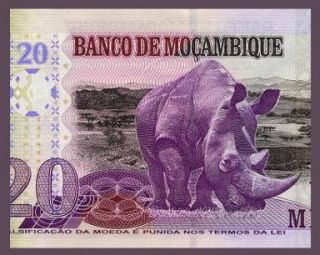 20 Meticais Banknote Mozambique 2006 Rhinoceros UNC