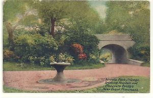 LINCOLN PARK, CHICAGO 1915. Drinking Fountain & Bridge.
