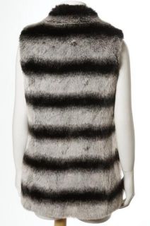 Rachel Zoe Gray Black Plush Faux Chilla Fur Striped Cozy Vest Sz S 