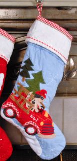 POTTERY BARN Fire Truck Dog STOCKING Will Christmas Holiday New