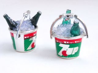 Lot 2 New Dollhouse Miniatures Silver Ice 7up Buckets