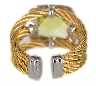  PVD Ring with Square Lemon Citrine Stone 18K White Gold Setting