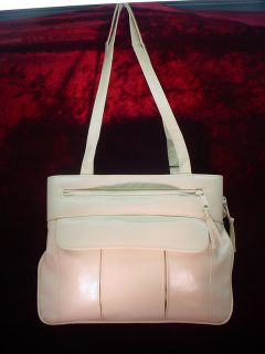 Warren Reed Double Handled Off White Faux Leather Purse Satchel