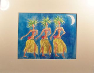 Nancy Hoke Maui Hawaii Print Hula Dancers Moon New Matt Artist Signed
