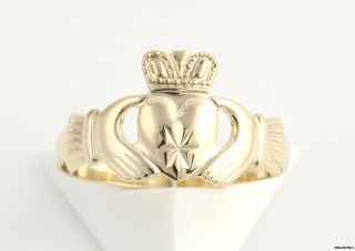 Irish Claddagh Ring   14k Solid Yellow Gold Heart Crown Hands Wedding