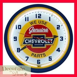 Chevy Red Center Parts Neon 20 Wall Clock Made in The USA 1 Year