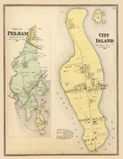Pelham City Island New York NY Landowner Map 1868 Motp