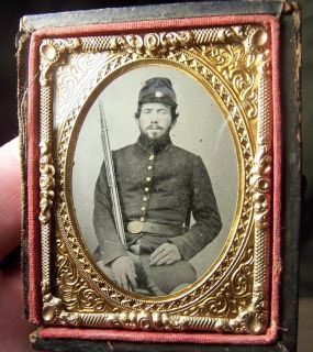 Civil War Ambrotype Idd Ohio Soldier Armed w Rifle Discharge