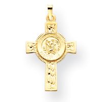 14k Gold Cross St Saint Christopher Medal Pendant 2 4G