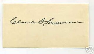 Claude A Swanson Secretary of The Navy Signed Autograph