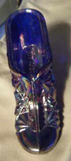 Blue Carnival Glass Shoe Signed J St Clair