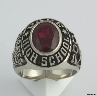  School Syn Red Spinel Mens Class Ring   10k White Gold Solid Back 17+g