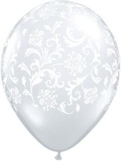 Damask Print Clear White Latex 11 Balloons x 25