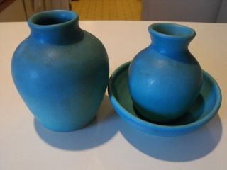 VAN BRIGGLE POTTERY CLEM HULL TURQUOISE TRIO