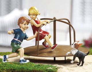 PC Traditional Kids Merry Go Round Children Playing Garden Statue