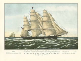 Currier Ives Vintage Print Clipper SHIP Flying Cloud