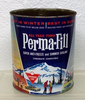 Vintage Canadian Tire PERMA FILL anti freeze motor oil tin can CTC