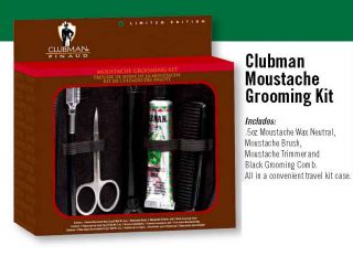 Clubman Moustache Grooming Kit with Wax Trimmer Brush Comb and Carry