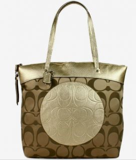New Authentic Coach Laura Khaki and Gold Signature Tote Handbag