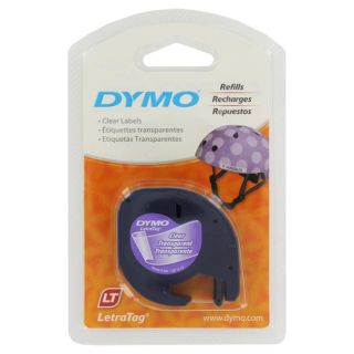 Dymo LetraTag Plastic Label Tape Cassette, 1/2in x 13ft, Clear