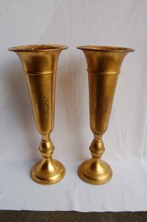 Pair of Older Brass Flower Vases Goldplated Chalice
