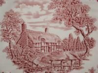 China Dishes Church Hill Pink Cottages England 3pc