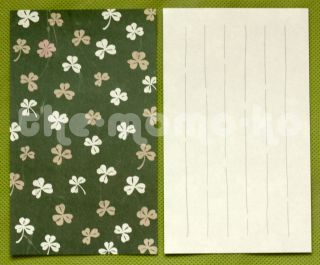 Lucky Clover Note Set Green Pink Silver Japanese Stationery St Patrick