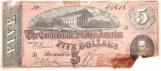 Reproduction Confederate States of America Five Dollar Bill