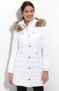 DKNY Quilted Nylon Hooded Jacket with Faux Fur Trim