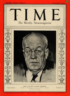 1935 Cover TIME Clyde LaVerne Herring Iowa Governor   ORIGINAL