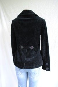  COUTURE Black Velvet Corduroy Peacoat Double Breasted Coat Jacket S