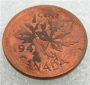 1941 Canada Canadian Penny 1 One Cent Small Cent Coin