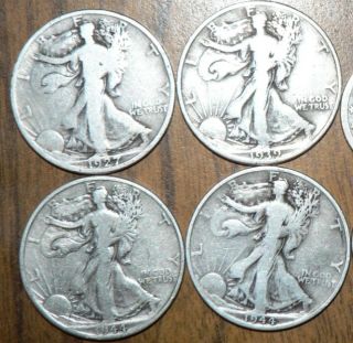 Liberty Walking 90% Silver Half Dollars   1927 S, 1939, 1944 D, 1944