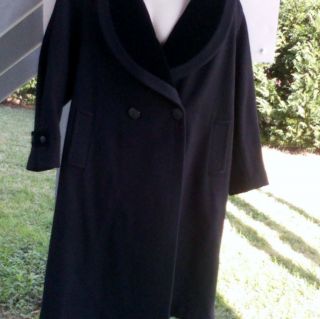 Dani Colby Black Wool Womens Long Coat Lined Plus Size Felt Collar