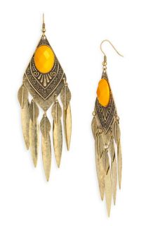 Carole Feather & Facet Antique Brass Statement Earrings