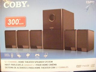 NEW IN BOX COBY 5 1 CHANNEL HOME THEATER SPEAKER SYSTEM 300 WATTS DEEP