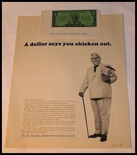 RARE 1967 KFC AD COLONEL SANDERS KENTUCKY FRIED CHICKEN 1 COUPON FREE