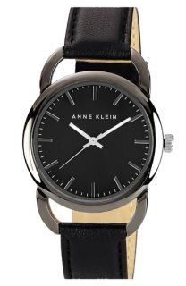 Anne Klein Round Leather Strap Watch