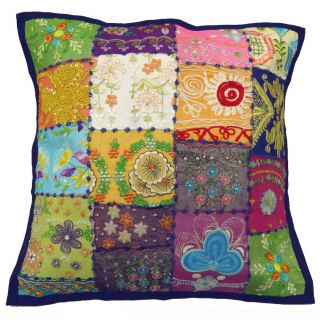 Multi Colored Pillow Case Patchwork Embroidered Indian Cushion Cover