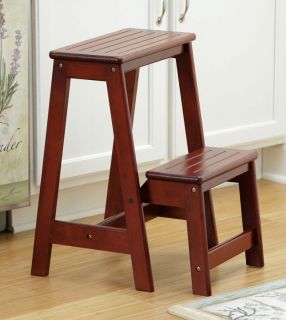 New Poratable Folding Cherry Wood Step Stool Ladder Seat