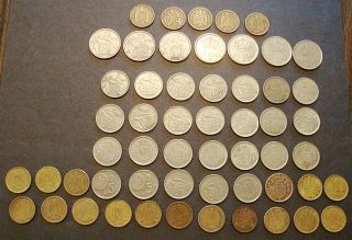 SPAIN 55 COINS 1944/1989 1 PESETA(21), 5 PTAS(27)AND 25 PTAS(7).